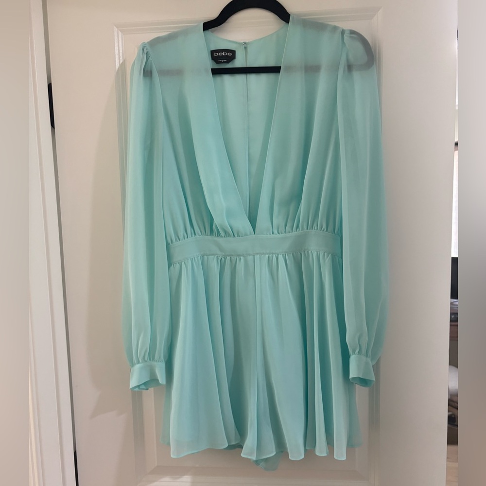 Blue plunging neckline bebe romper size 6